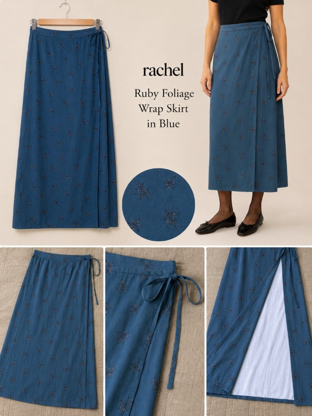 from rachel Ruby Foliage Wrap Skirt in Blue